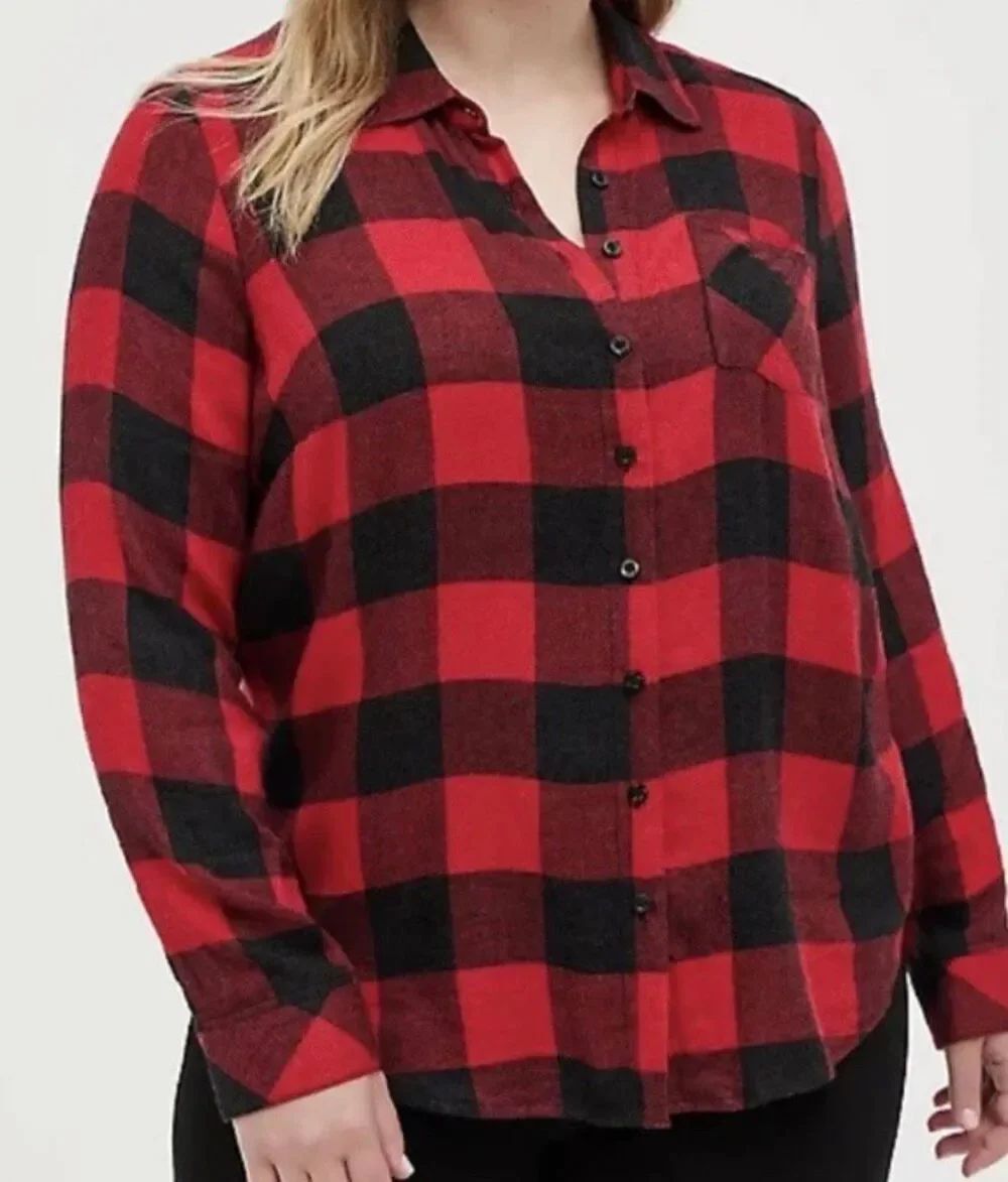 NWT Torrid challis button down buffalo print plaid shirt, M/10